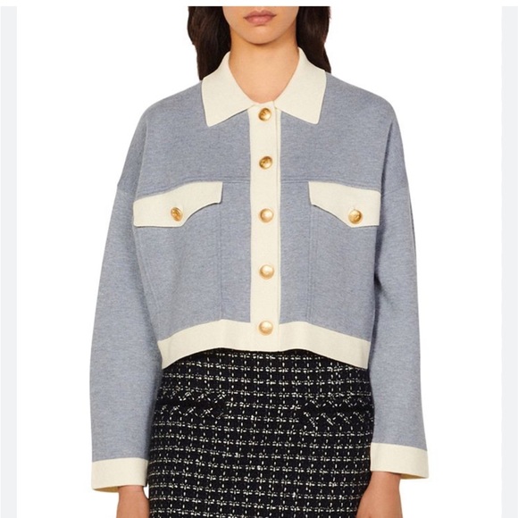 Sandro Cher Cropped Contrast Trim Knit Cardigan NWT - Picture 1 of 5